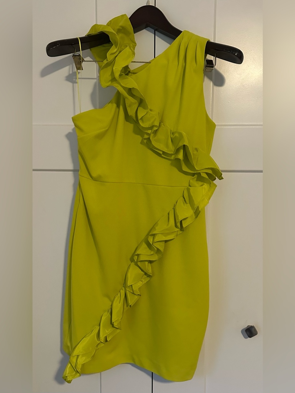 Anthropologie One33 Social Chartreuse‎ Ruffle Crepe Taffeta Dress Size 8